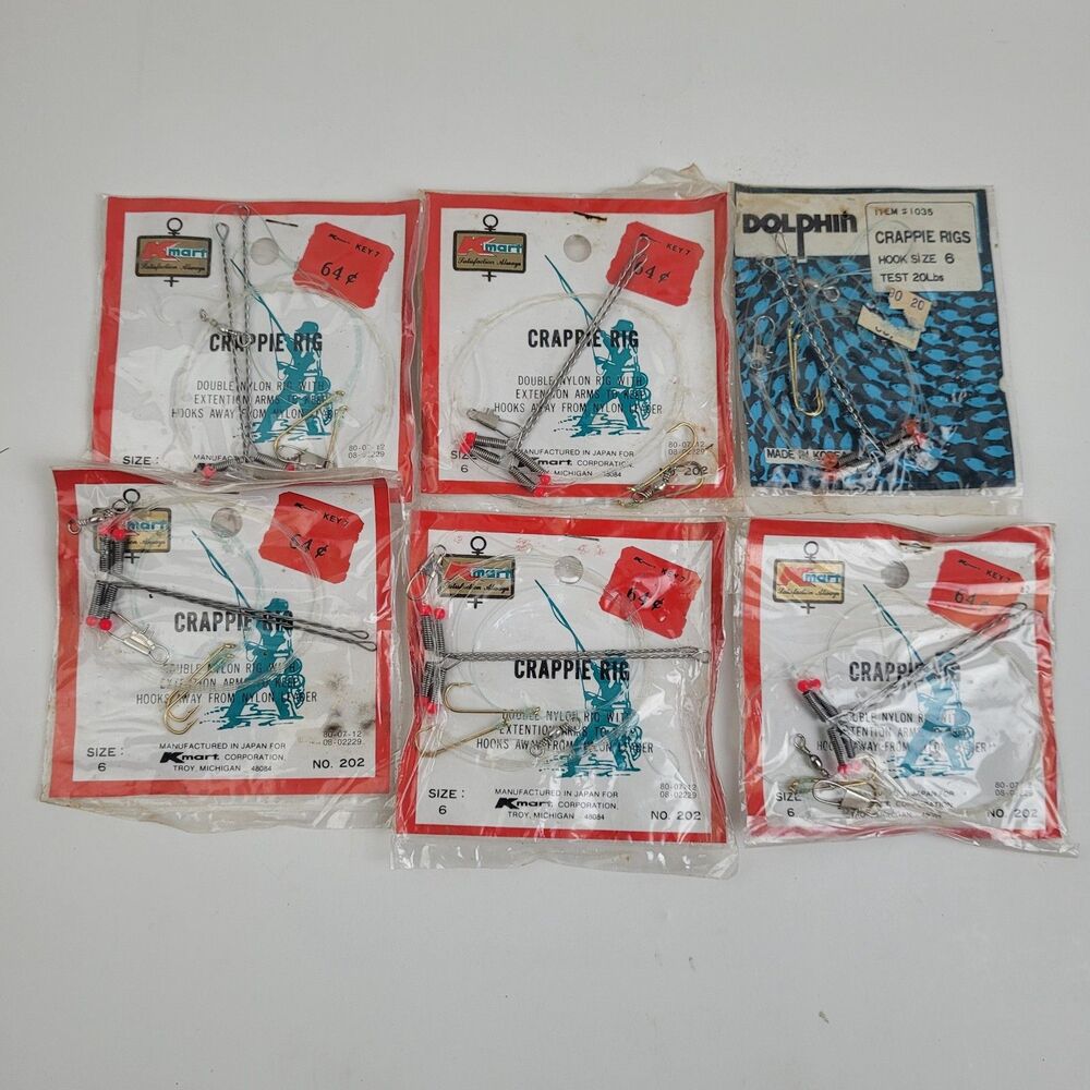 Lot of 6 NOS Kmart & Dolphin Crappie Rigs Size 6 Hooks